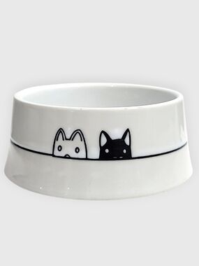 Naughty and Nice Cat Bowl with Black and White Cats Double-sided Accents